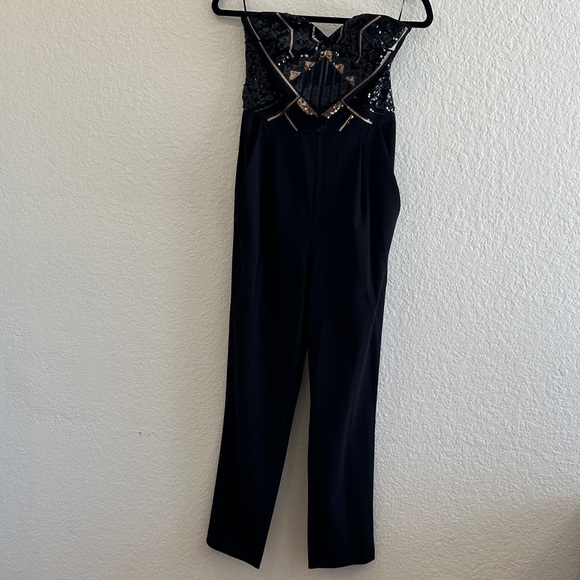 Express Festive Black Sequin Jumpsuit - Picture 3 of 8